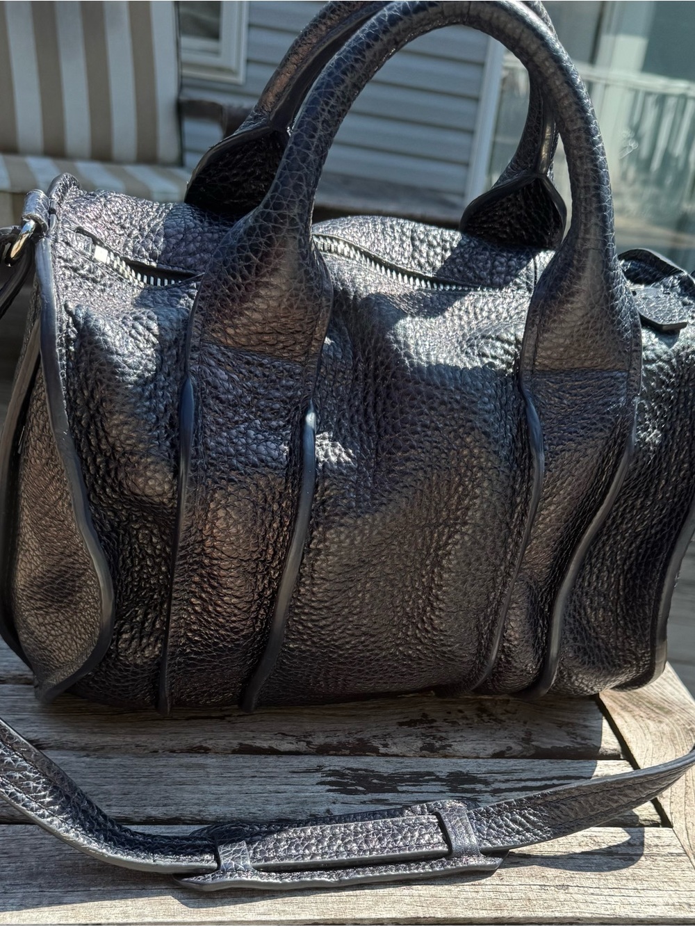 Alexander Wang Rocco Pebbled Leather Satchel In Color Ink (Dark Navy)